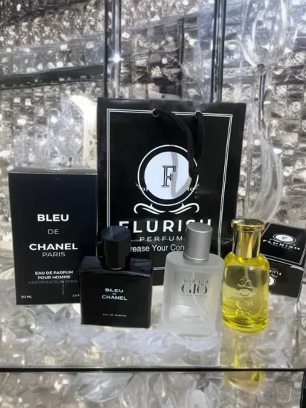 Luxury Men’s Fragrance Collection – Bleu de Chanel, Acqua di Giò, & Hugo Boss (30ml-3pcs)
